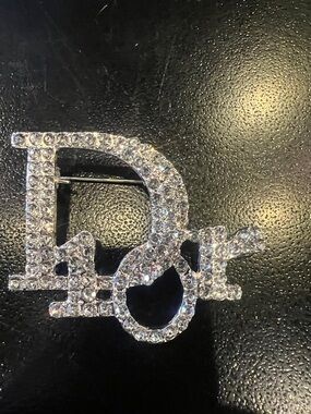 Dior Crystal Logo Brooch in Clear Rhinestones